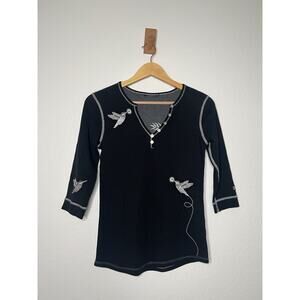 Alp N Rock Tara Grace Quarter Sleeve Black Hummingbird Top Size XS